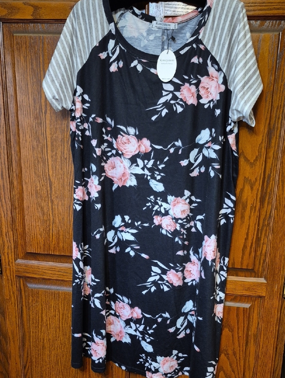 Black Floral Summer Dress with Pink Roses